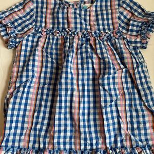 Mini Biden spring plaid ruffle hem poplin top 11 12 EUC